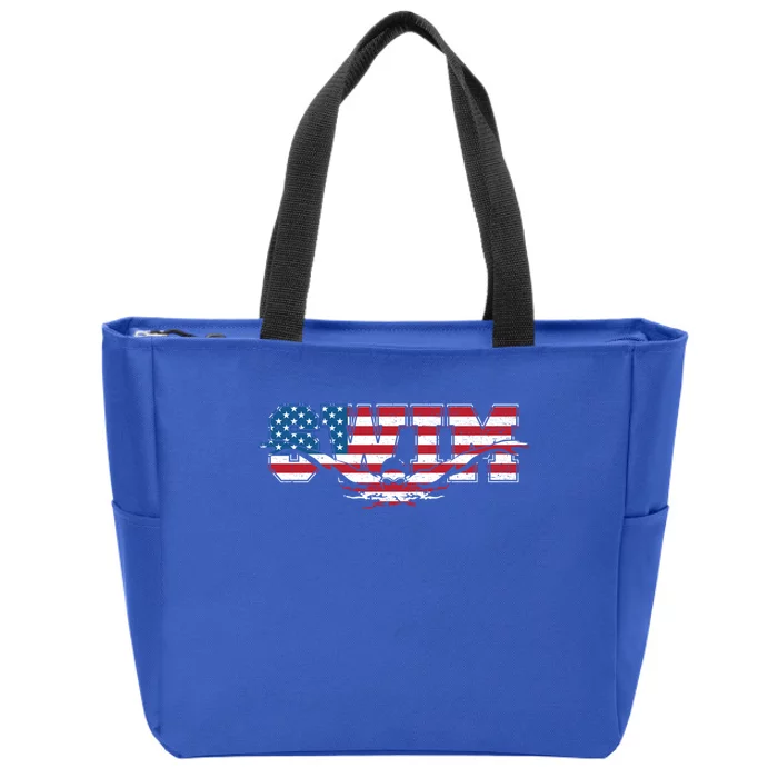 Usa Swimming Vintage Style Swim Us Flag With Swimmer Gift Zip Tote Bag