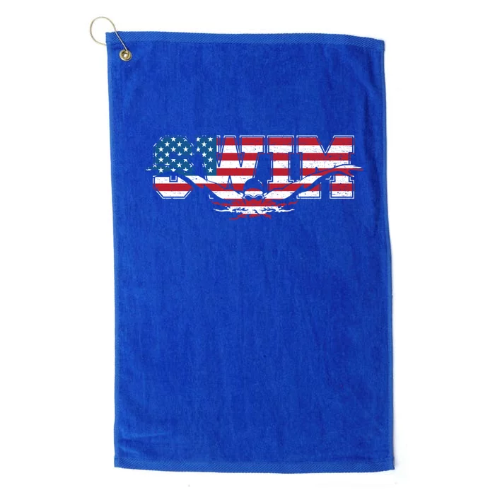 Usa Swimming Vintage Style Swim Us Flag With Swimmer Gift Platinum Collection Golf Towel