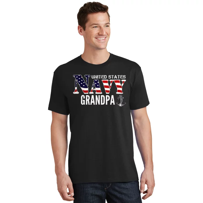 United States Vintage Navy With American Flag Grandpa Gift T-Shirt