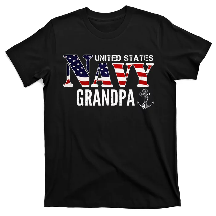 United States Vintage Navy With American Flag Grandpa Gift T-Shirt