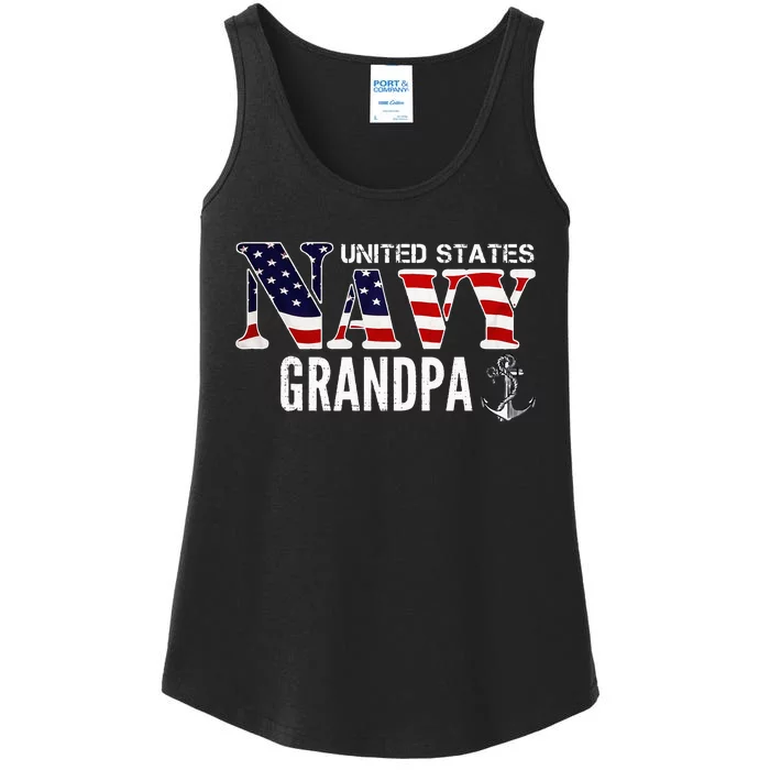 United States Vintage Navy With American Flag Grandpa Gift Ladies Essential Tank