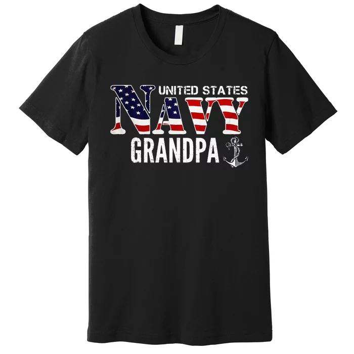 United States Vintage Navy With American Flag Grandpa Gift Premium T-Shirt