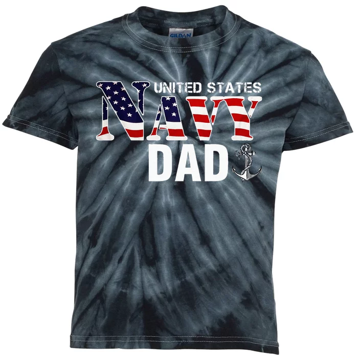 United States Vintage Navy With American Flag For Dad Gift Kids Tie-Dye T-Shirt