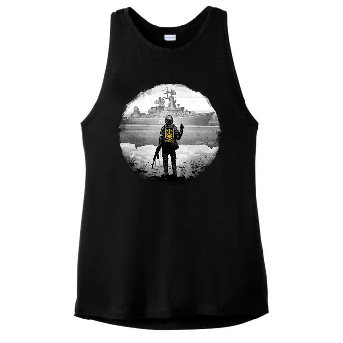 Ukraine Soldier Vs Russian Warship Ladies Tri-Blend Wicking Tank