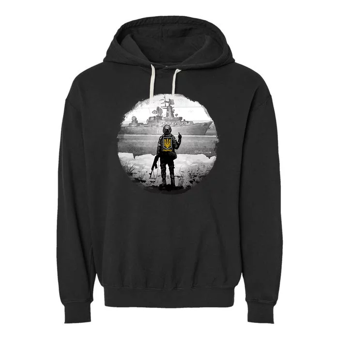 Ukraine Soldier Vs Russian Warship Garment-Dyed Fleece Hoodie