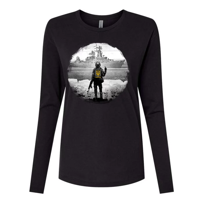 Ukraine Soldier Vs Russian Warship Womens Cotton Relaxed Long Sleeve T-Shirt