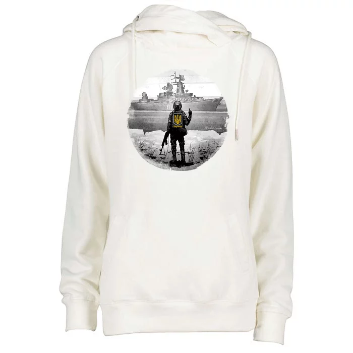 Ukraine Soldier Vs Russian Warship Womens Funnel Neck Pullover Hood