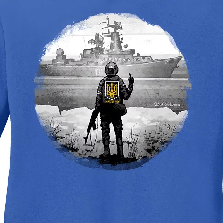 Ukraine Soldier Vs Russian Warship Ladies Long Sleeve Shirt