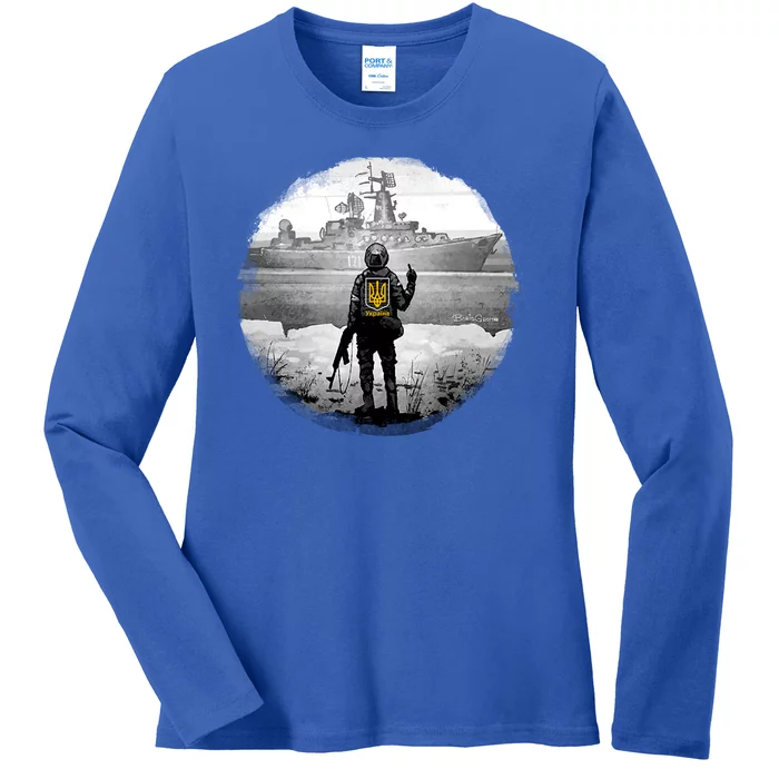 Ukraine Soldier Vs Russian Warship Ladies Long Sleeve Shirt