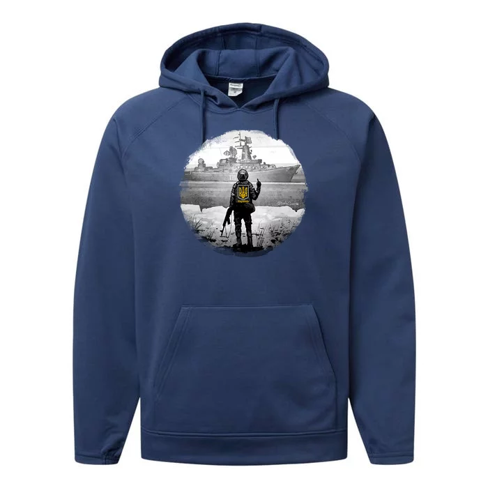 Ukraine Soldier Vs Russian Warship Performance Fleece Hoodie