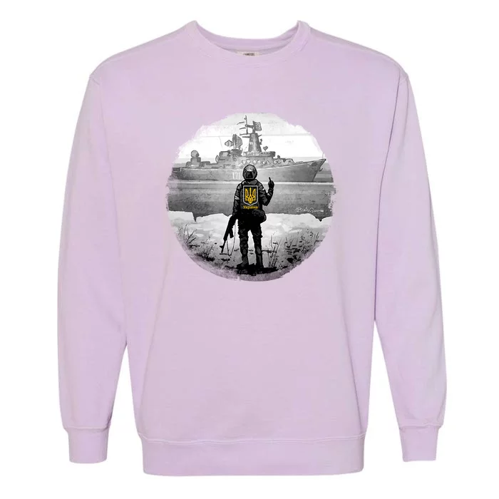 Ukraine Soldier Vs Russian Warship Garment-Dyed Sweatshirt