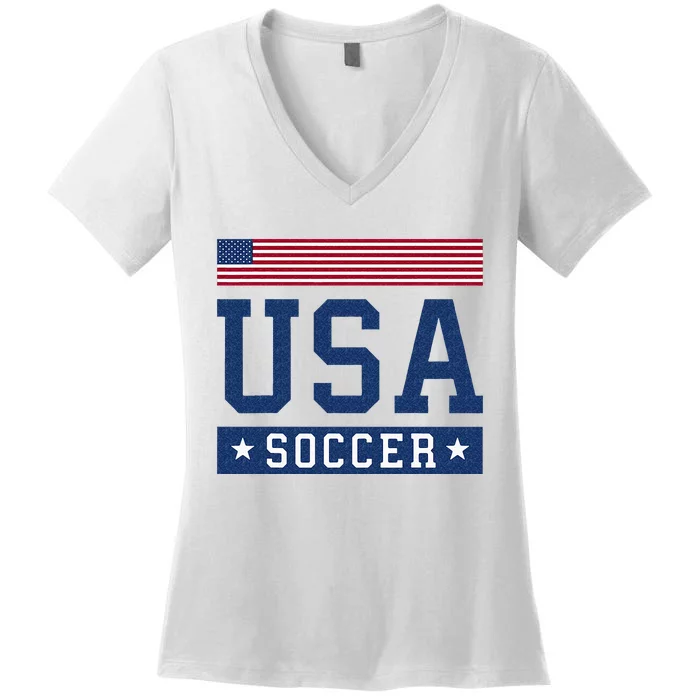 USA Soccer Women Men Kids American Flag Soccer Fan Women's V-Neck T-Shirt