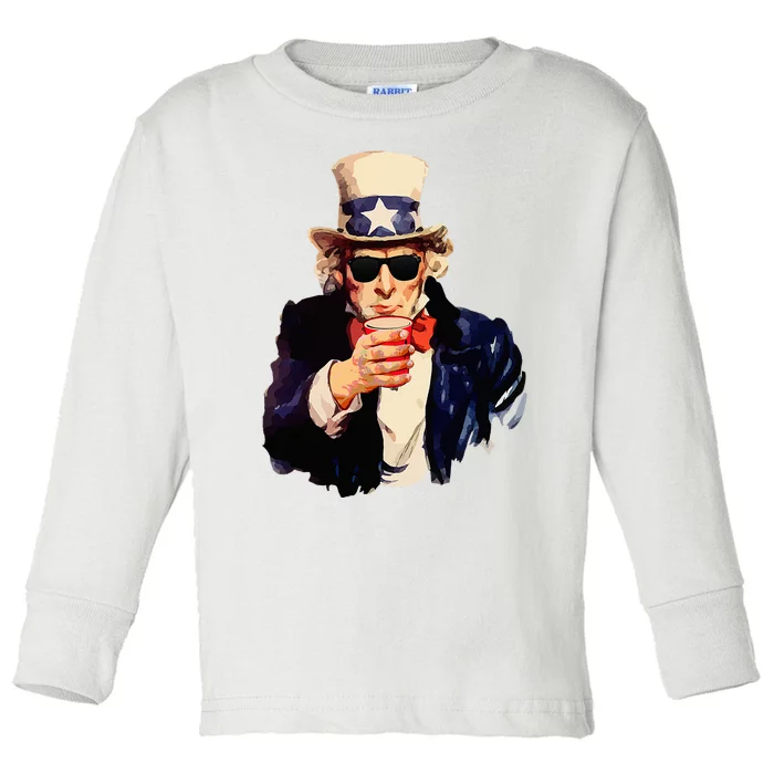 Uncle Sam Wants You To Drink Funny Drinking Toddler Long Sleeve Shirt