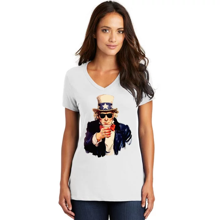 Uncle Sam Wants You To Drink Funny Drinking Women's V-Neck T-Shirt