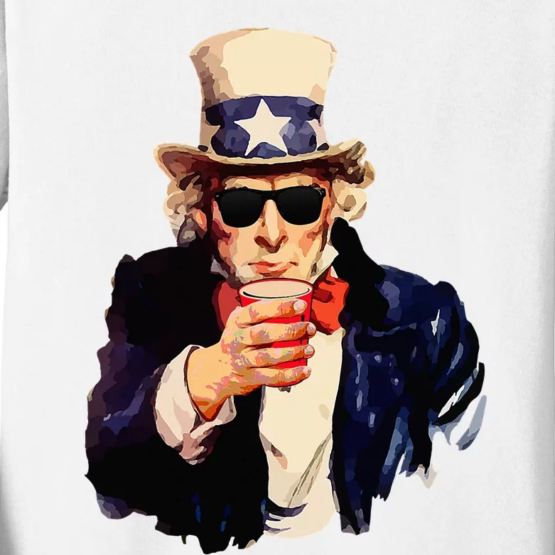 Uncle Sam Wants You To Drink Funny Drinking Kids Long Sleeve Shirt