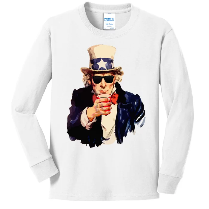 Uncle Sam Wants You To Drink Funny Drinking Kids Long Sleeve Shirt