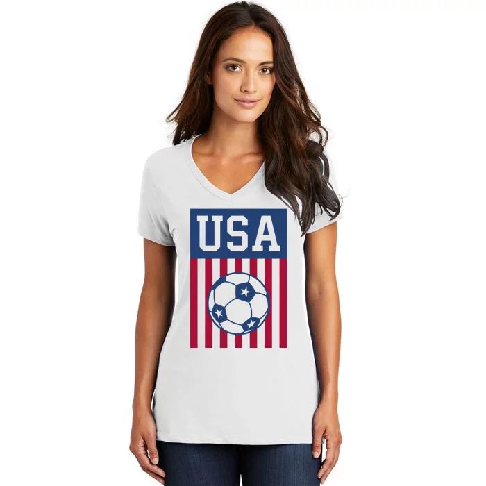 USA Soccer Women Men Kids American Soccer Fan Women's V-Neck T-Shirt