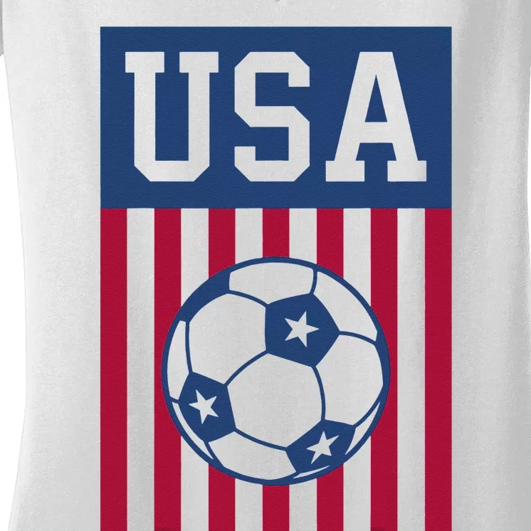 USA Soccer Women Men Kids American Soccer Fan Women's V-Neck T-Shirt