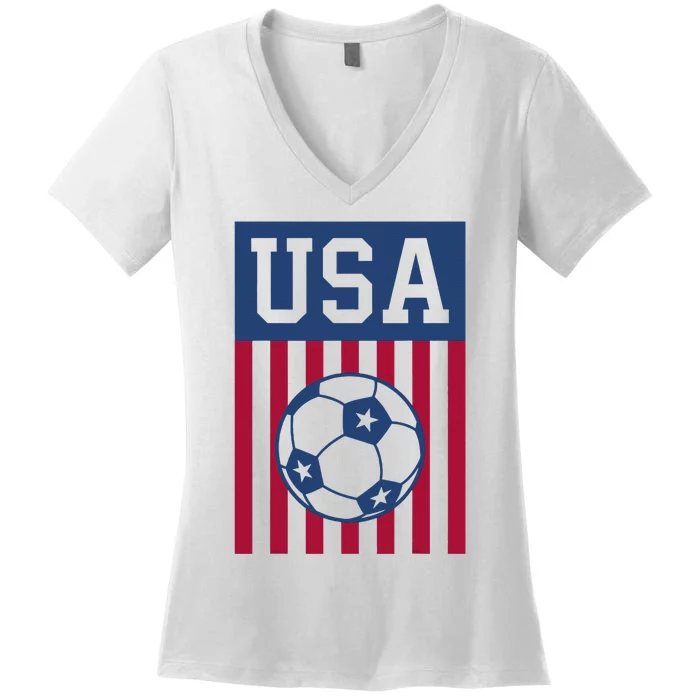 USA Soccer Women Men Kids American Soccer Fan Women's V-Neck T-Shirt