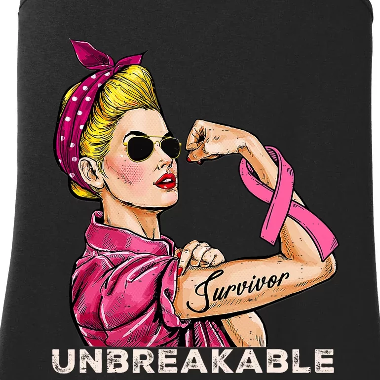 Unbreakable Strong Woman Pink Ribbon Breast Cancer Survivor Ladies Essential Tank