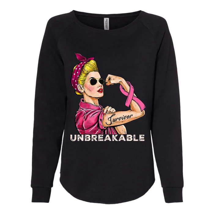 Unbreakable Strong Woman Pink Ribbon Breast Cancer Survivor Womens California Wash Sweatshirt