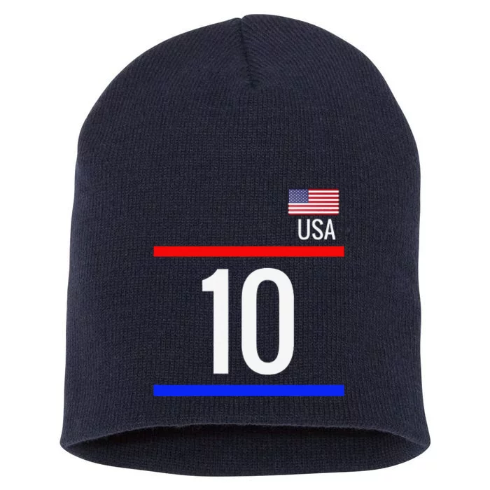 Usa Soccer With Number 10 Sports Short Acrylic Beanie