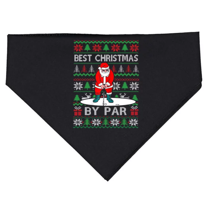 Ugly Sweater Xmas Golf Santa Claus Best Christmas By Par USA-Made Doggie Bandana