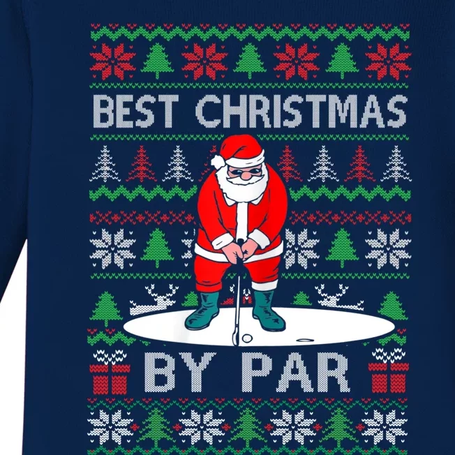 Ugly Sweater Xmas Golf Santa Claus Best Christmas By Par Funny Gift Baby Long Sleeve Bodysuit