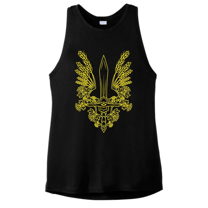 Ukraine Stylized Yellow Coat Of Arms Ukrainian Pride Ladies Tri-Blend Wicking Tank