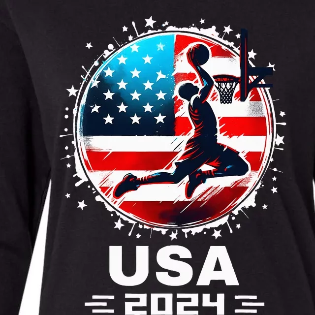 Usa Team 2024 United States American Flag Basketball Usa Womens Cotton Relaxed Long Sleeve T-Shirt