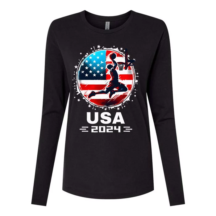 Usa Team 2024 United States American Flag Basketball Usa Womens Cotton Relaxed Long Sleeve T-Shirt