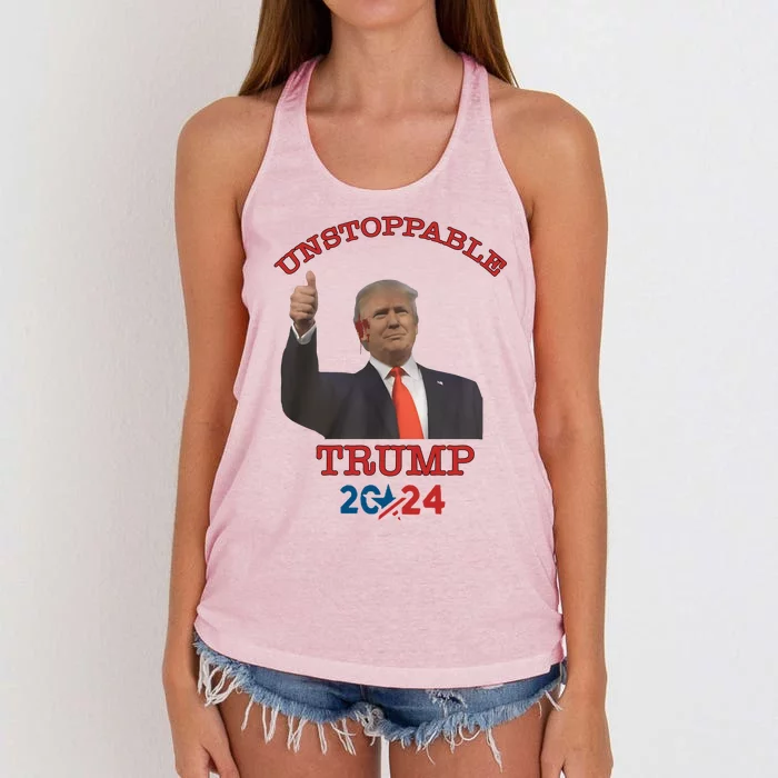 Unstoppable Trump 2024 Donald Trump Survived Shooter Women's Knotted Racerback Tank