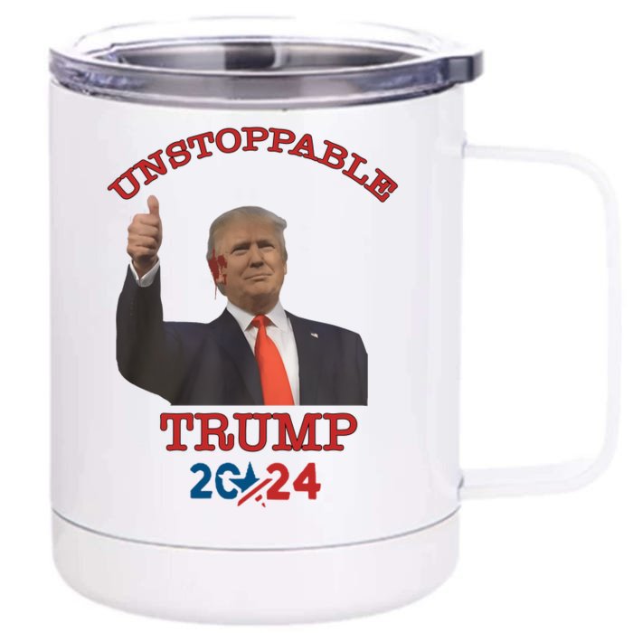 Unstoppable Trump 2024 Donald Trump Survived Shooter Front & Back 12oz Stainless Steel Tumbler Cup