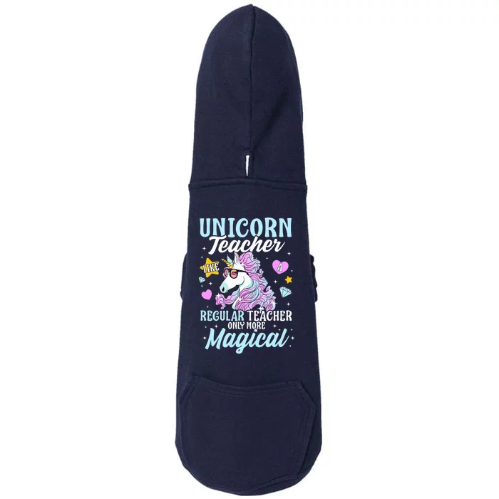 Unicorn Teacher Back To School Cute Magic Teacher Doggie 3-End Fleece Hoodie