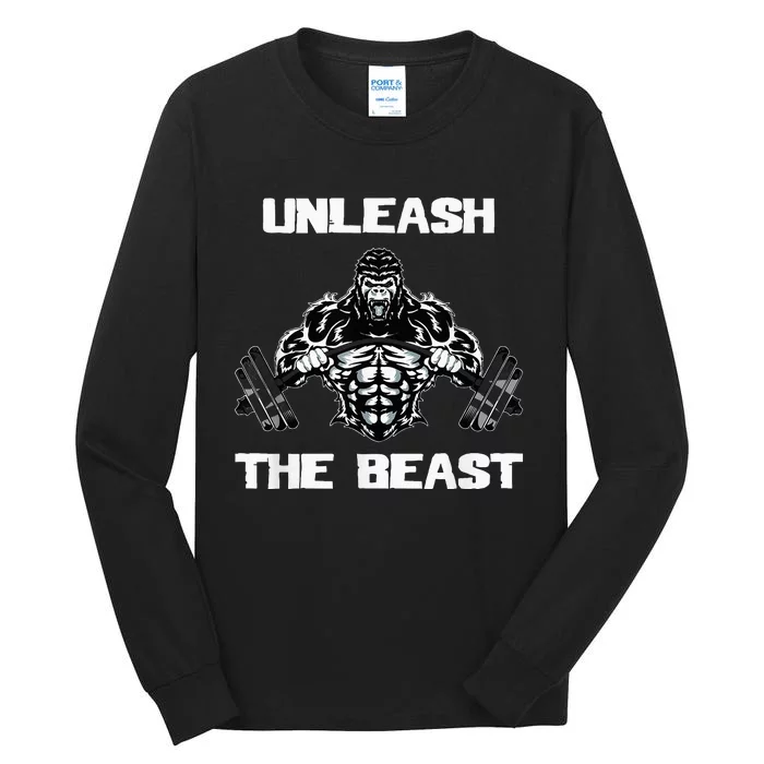 Unleash The Beast Gorilla Body Building Motivation Gift Tall Long Sleeve T-Shirt