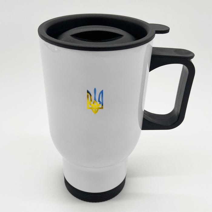 Ukraine Trident Coat Of Arms Flag Ukrainian Pride Front & Back Stainless Steel Travel Mug