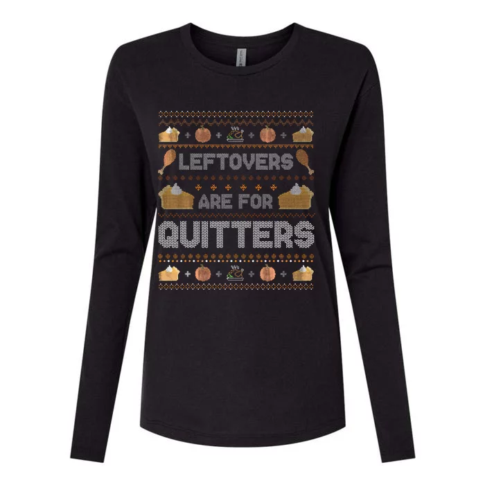 Ugly Thanksgiving Christmas Sweater Leftovers Womens Cotton Relaxed Long Sleeve T-Shirt