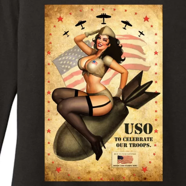 USO To Celebrate Our Troops Bombshell Womens CVC Long Sleeve Shirt