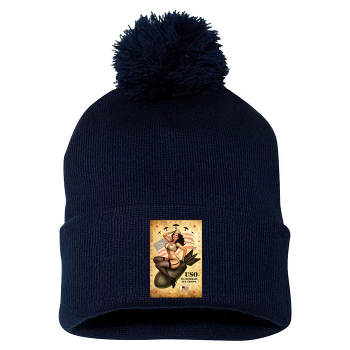 USO To Celebrate Our Troops Bombshell Pom Pom 12in Knit Beanie