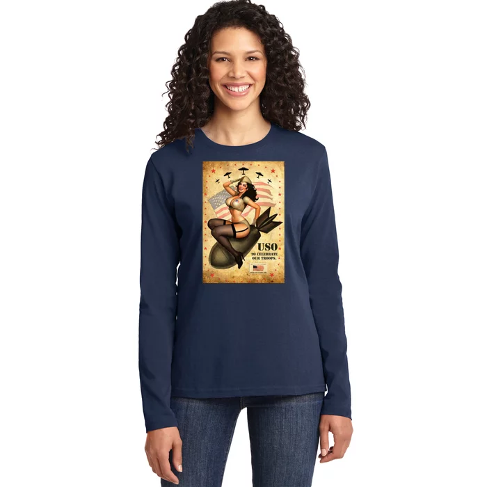 USO To Celebrate Our Troops Bombshell Ladies Long Sleeve Shirt