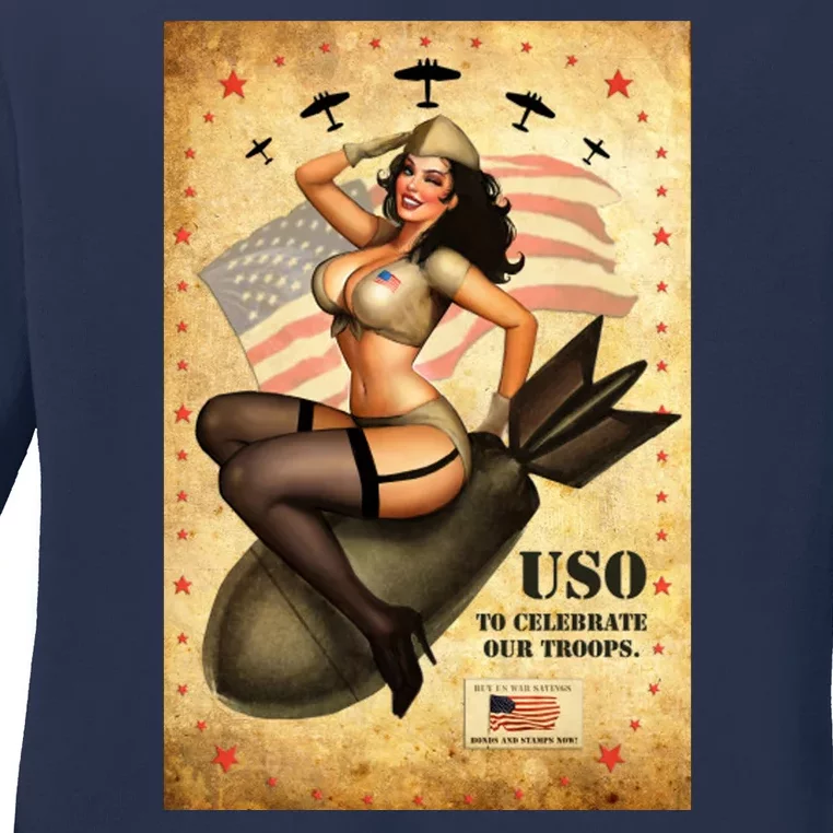 USO To Celebrate Our Troops Bombshell Ladies Long Sleeve Shirt