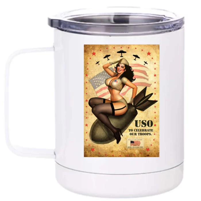 USO To Celebrate Our Troops Bombshell Front & Back 12oz Stainless Steel Tumbler Cup