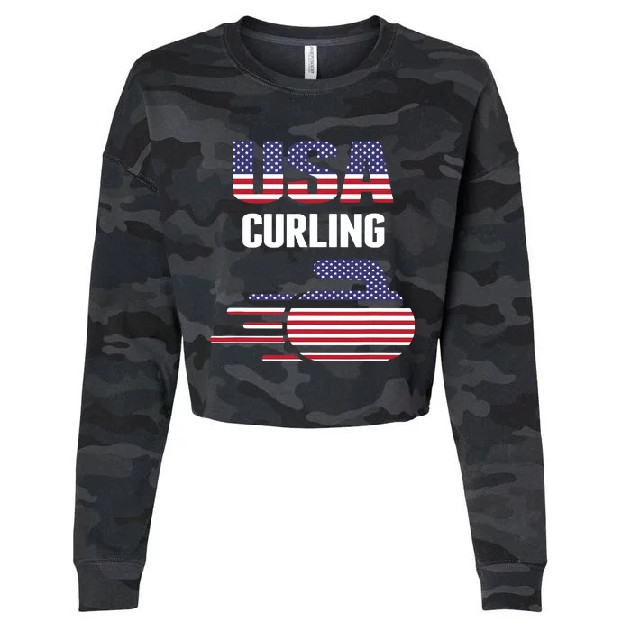 USA Team Curling Rock Jersey Vintage Winter Sports Lovers Cropped Pullover Crew