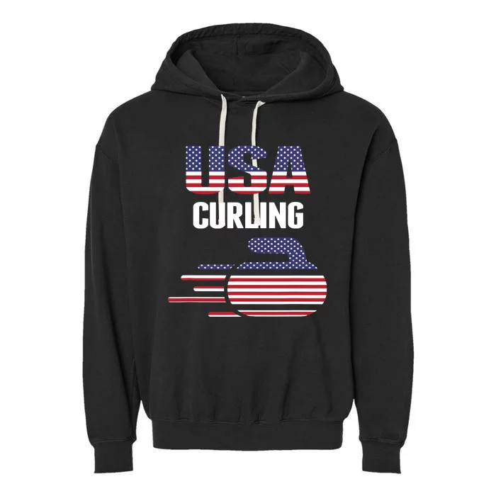 USA Team Curling Rock Jersey Vintage Winter Sports Lovers Garment-Dyed Fleece Hoodie