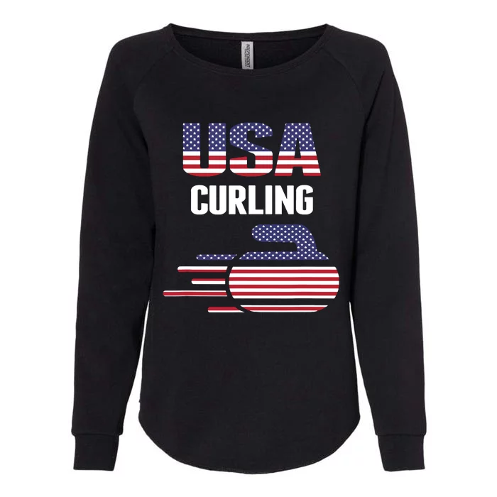 USA Team Curling Rock Jersey Vintage Winter Sports Lovers Womens California Wash Sweatshirt