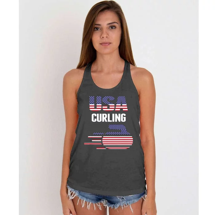 USA Team Curling Rock Jersey Vintage Winter Sports Lovers Women's Knotted Racerback Tank