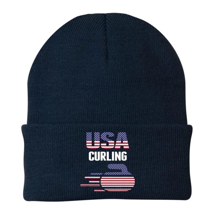 USA Team Curling Rock Jersey Vintage Winter Sports Lovers Knit Cap Winter Beanie