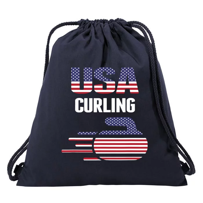 USA Team Curling Rock Jersey Vintage Winter Sports Lovers Drawstring Bag