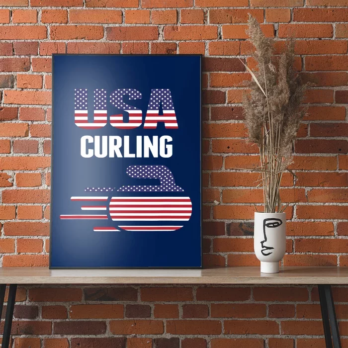 USA Team Curling Rock Jersey Vintage Winter Sports Lovers Poster