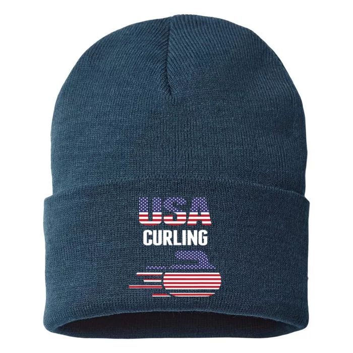 USA Team Curling Rock Jersey Vintage Winter Sports Lovers Sustainable Knit Beanie